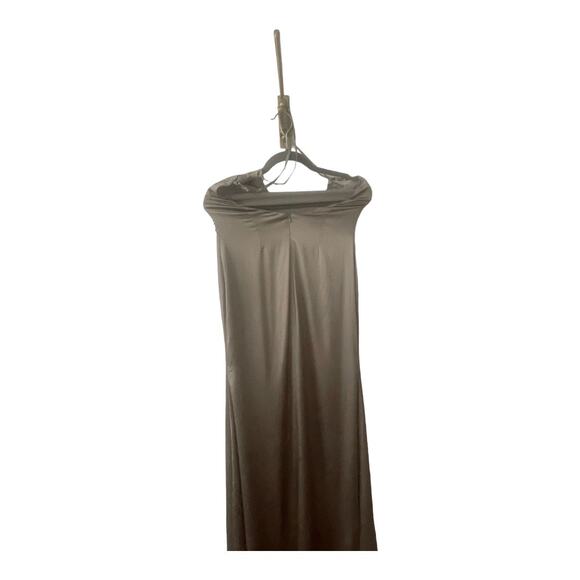 Michael Costello REVOLVE Ailana Gown Satin Adjustable Strap Side Slit Gray Small - Picture 6 of 14